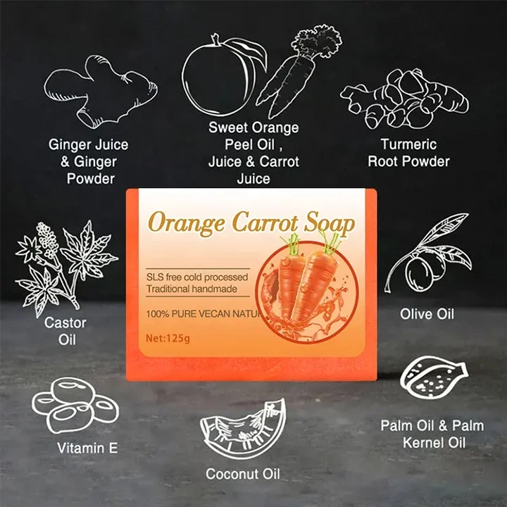 100% Pure Natural Orange Carrot Handmade Bar Soap Castor Oil Vitamin E Cleansing Exfoliate Moisturize Solid Bath Body Bar Soap