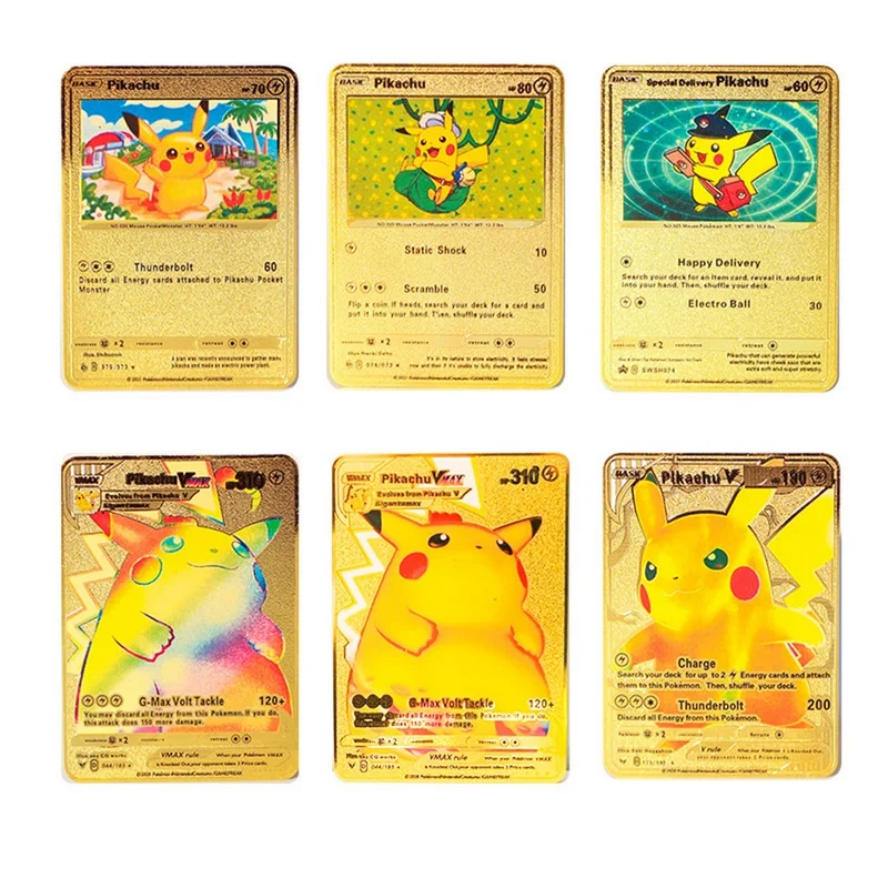 Poke mon Iron Shiny Cards English Charizard Mewtwo Pikachu Metal Cards Vmax Metal Gold Pack Game Collection Cards Gift Kids