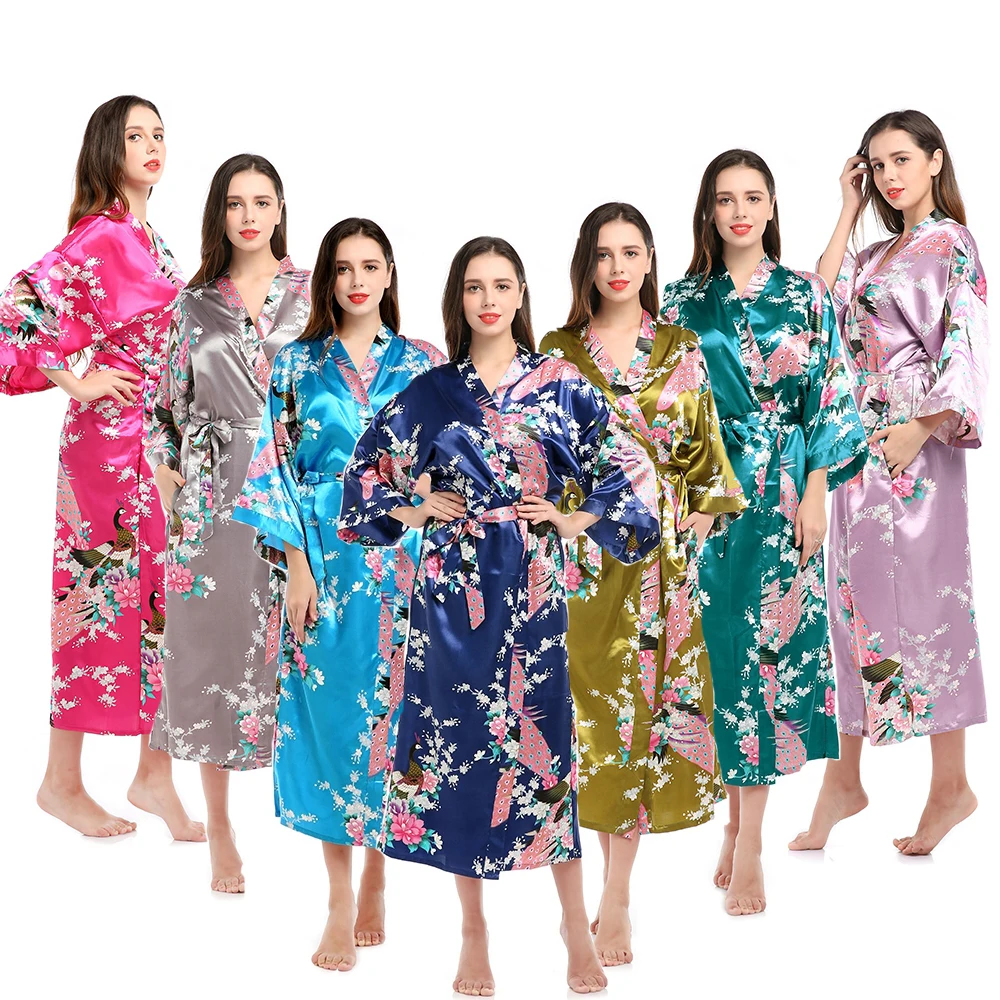 
Customized Print Satin Silk Kimono Ladies Night Gown Luxury Bath Robe Wholesale Pajamas Women Sukienka Bathrobe 