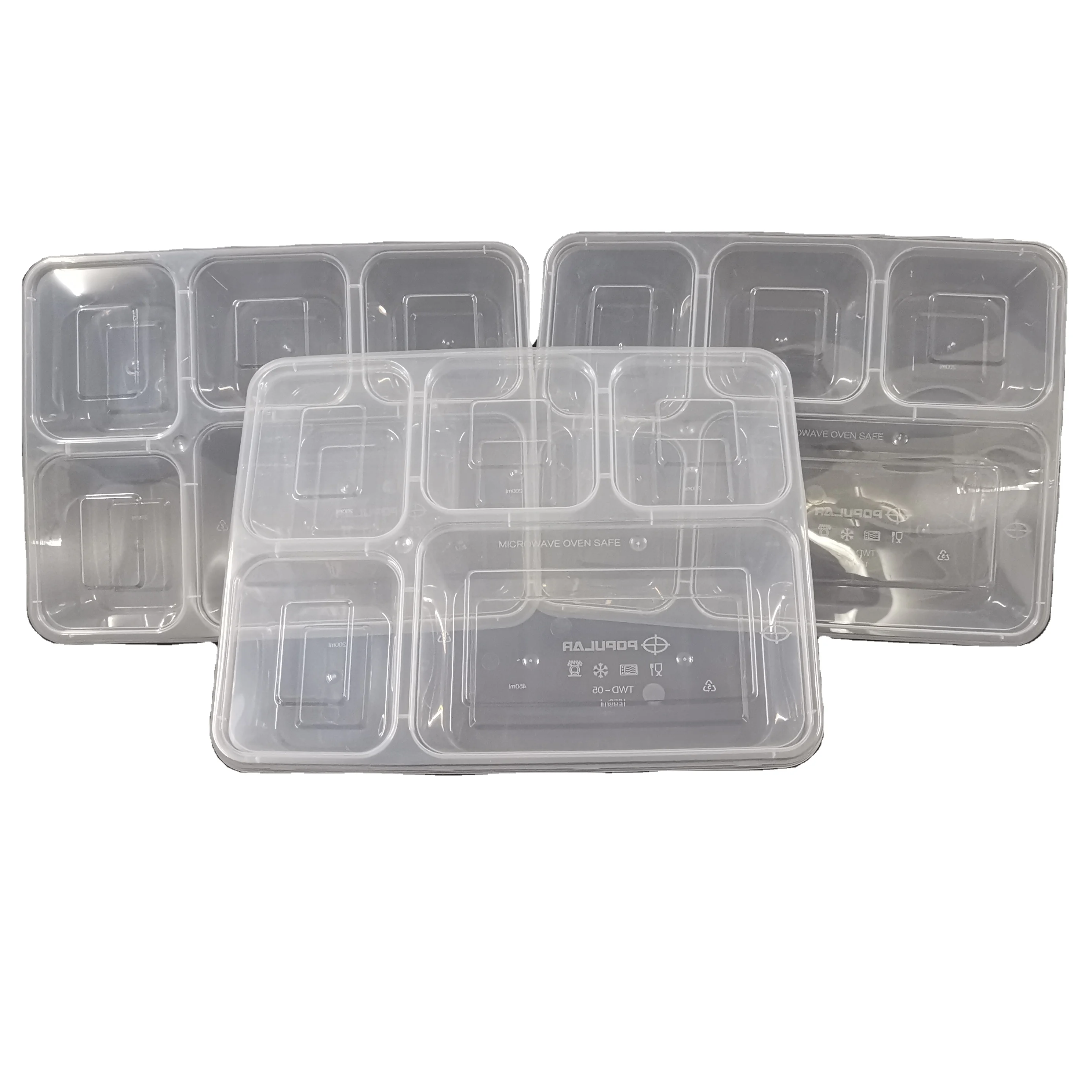 Microwave Square Takeout Food Containers Plastic Bento Lunch Box 5 Compartment Disposable Storage Boxes & Bins Eco-friendly 0-1L