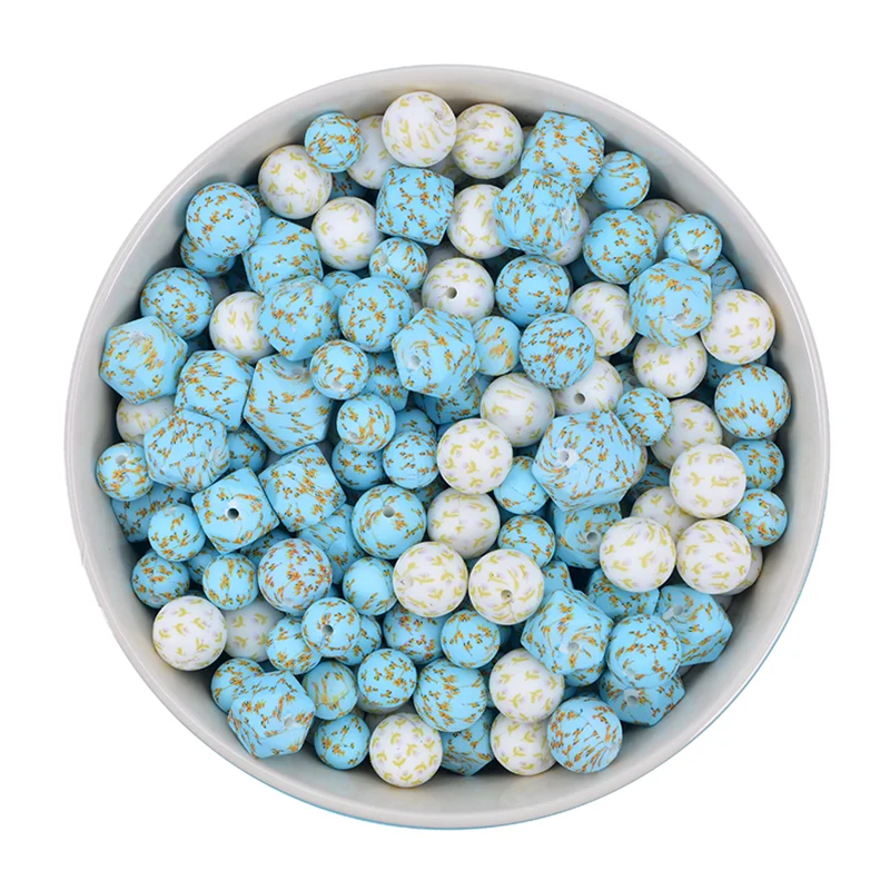 2024 New Design Irregularity Shape Bpa Free Silicone Beads 12mm 15mm 19mm Round Printed Silicone Beads For Pens Keychain Making