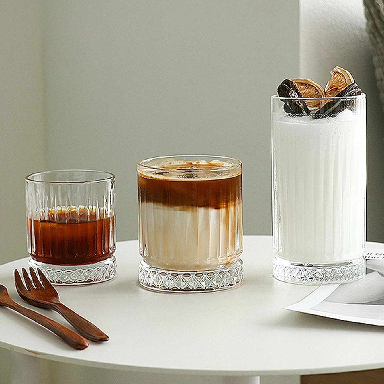 250ml/360ml/450ml Ice Coffee Mugs Hiball Stemless Whiskey Ribbed Drinking Glass