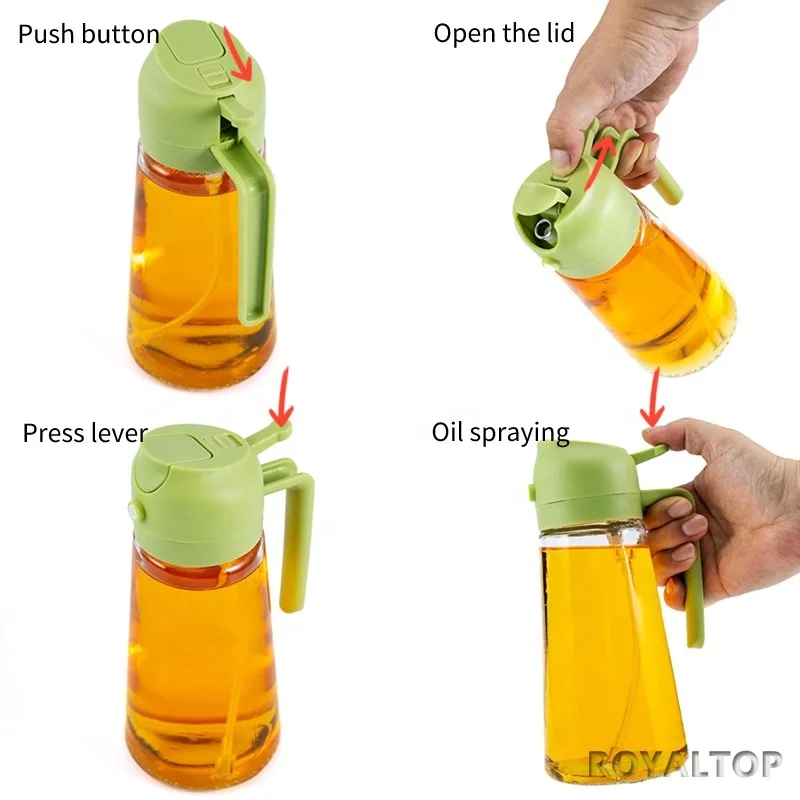 Kitchen Cooking 2 In 1 Olive Oil Sprayer & Dispenser 16oz Food-Grade Glass Oil Spray Bottle For Air Fryer Salad Frying BBQ