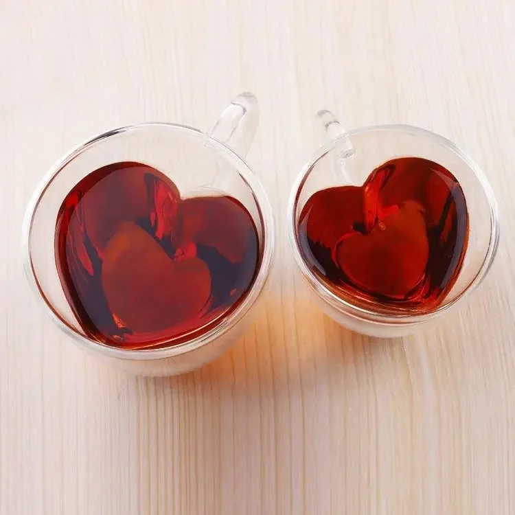 150ml 250ml High borosilicate heart shape double wall glass Espresso coffee cup