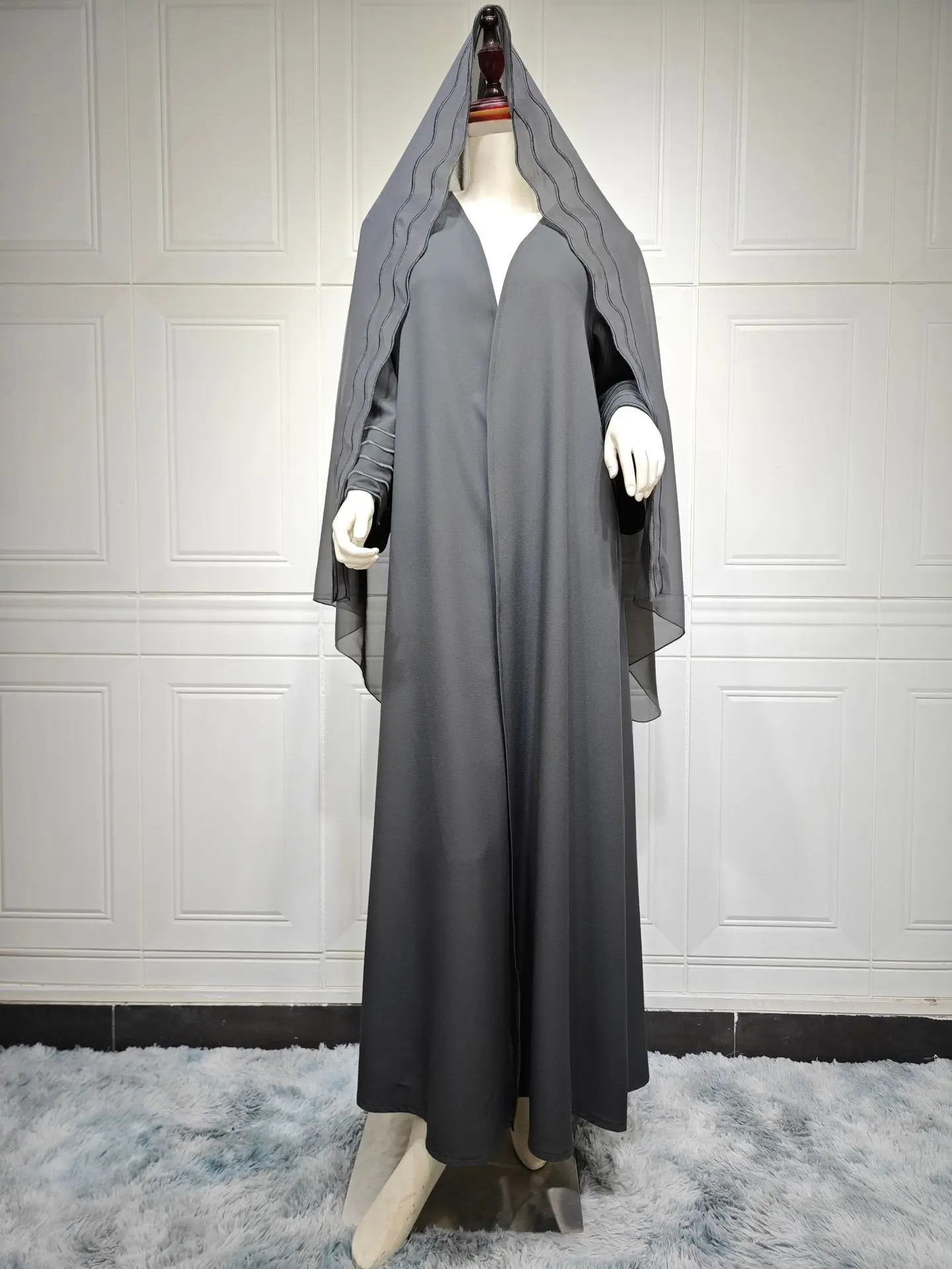 High Quality Muslim Autumn 2024 Dubai Turkey abaya exquisite Embroidered coat with Turban two pieces