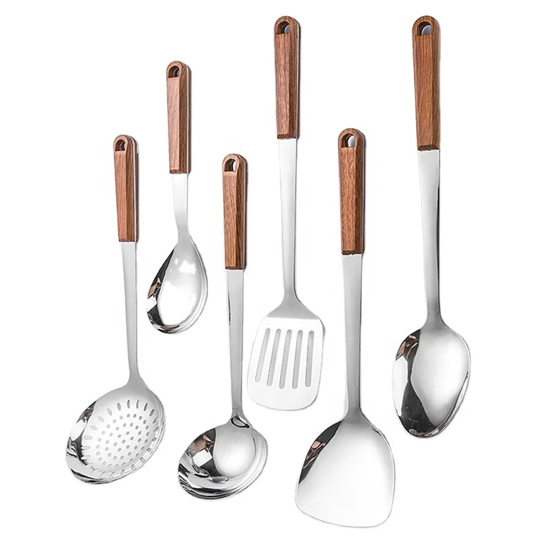 2021 stainless steel kitchenware set cooking shovel large colander shovel spoon cookware 7pcs/ctn