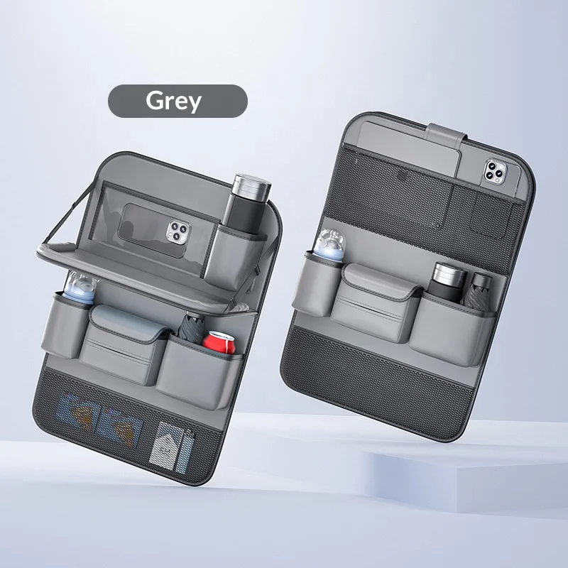 Anjuny PU Leather Multi Pocket Large Capacity Car Back Seat Storage Bag Car Organizer With Foldable Table Tray