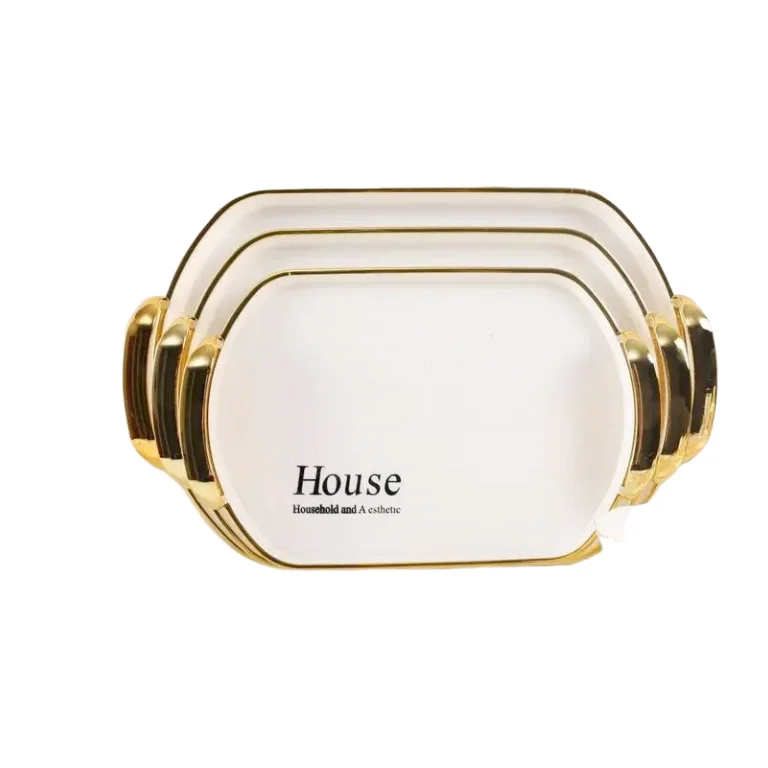 Factory Wholesale Corrugated Plastic Storage Clear Gold-plated Fruit Tea Set Tray Household Snack Plate Dish