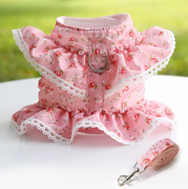 Wear Convenience Pet Clothing Chest Strap Traction Small Floral Lace Multiple Color Options Set Dog Harness