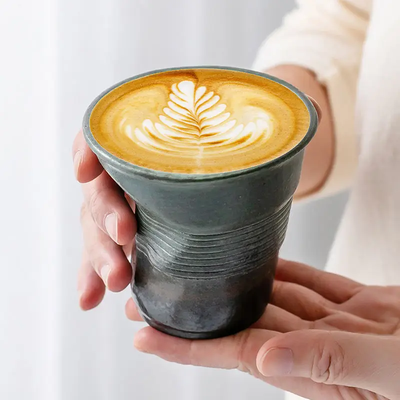 3D Paper Cup Design Reusable Pinched Mugs Creative Irregular Crumple Coffee Mug Italian Espresso Cups Crinkled Pottery Cup