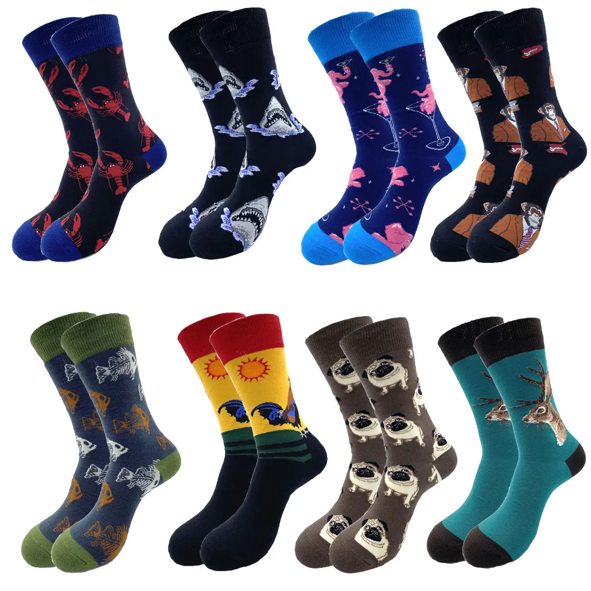 Men Fashion Print Harajuku Cotton Sports Running Crew Socks Cool Funny Hiphop Casual Pastel Pack Long Tube Set