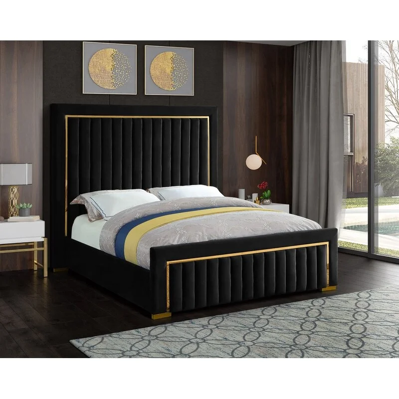 Family Bedroom Furniture Sleeping Luxury Modern Gold Queen King Size Bed Frame