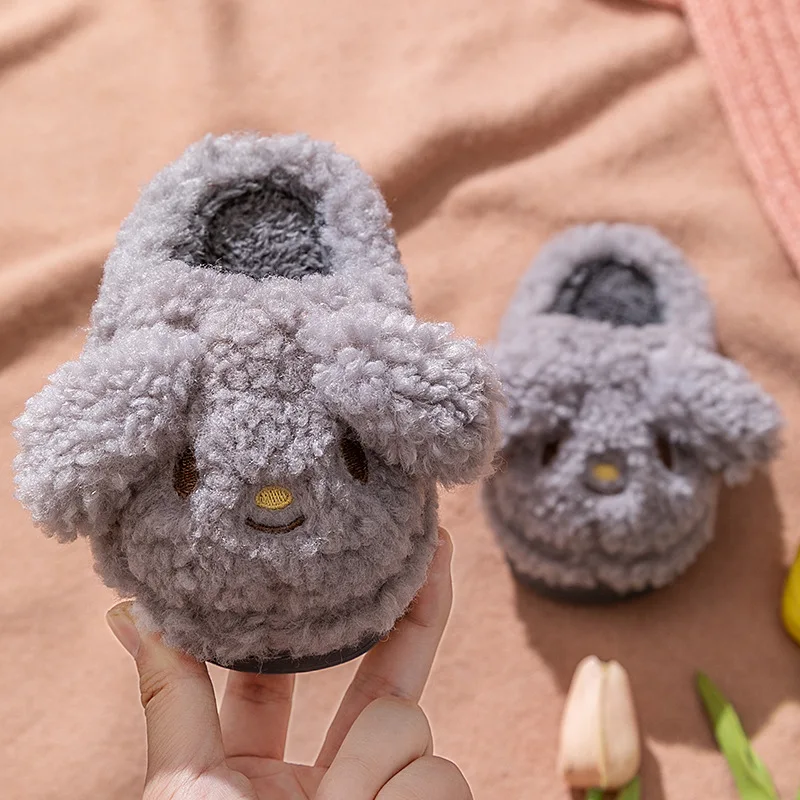 Оптовая продажа, Детские милые меховые тапочки, теплые мягкие тапочки на подошве, пушистые хлопковые тапочки, детская повседневная обувь для мальчиков и девочек