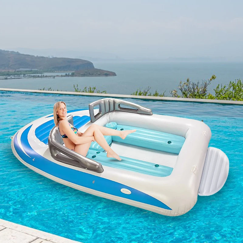 Factory Stock Pvc Party Floating Island Inflatable Drifting Boat Newest Inflatable Water Party Boat
