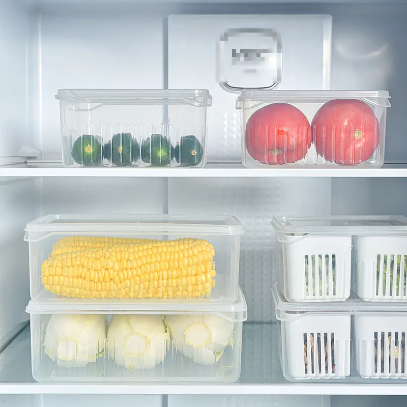 2-9 Divided Storage Boxes for Fridge, Multifunction Fridge Plastic Storage Preservation Box with Draining Baskets