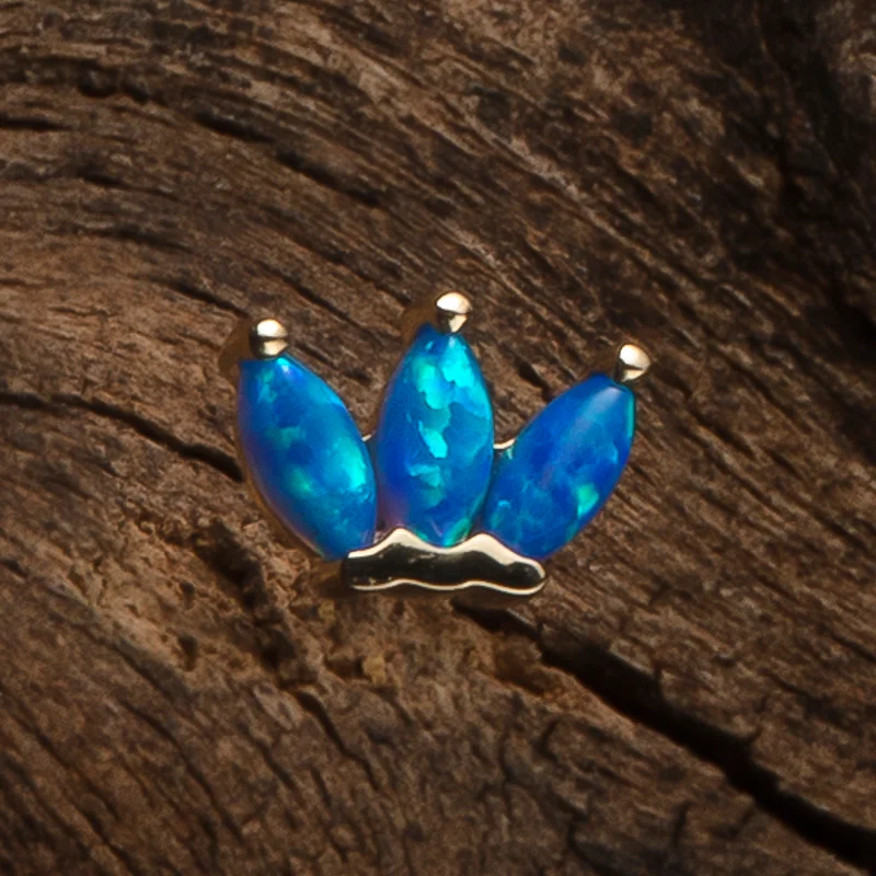 Giometal Wholesale 14k Solid Gold Triple Opal Marquise Top Body Jewelry Female Threadless Piercing Earrings Conch Daith