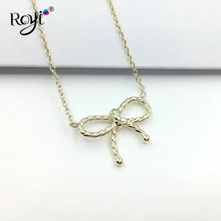 
New Arrival Bowknot Design Silver 925 Sterling Jewelry Gold Plated Necklace 