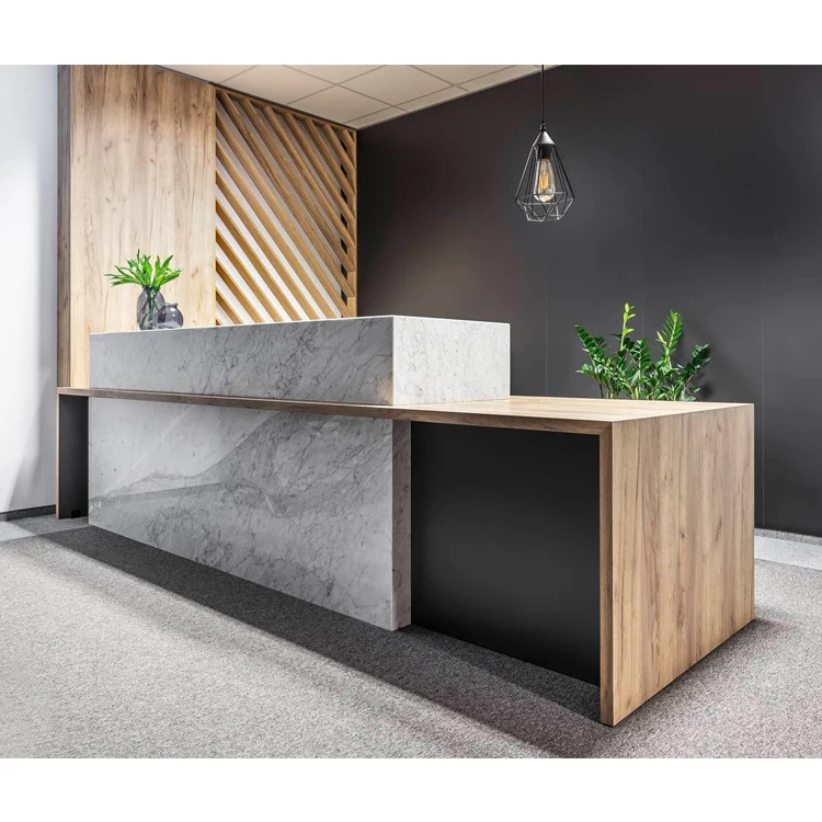 American Cheap Wooden Reception Desk For Retail Store White Marble Front Table