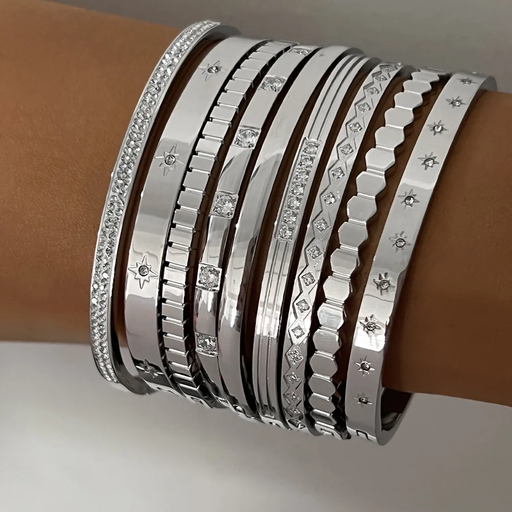 Retro India Stacked Style Bangles S.Steel 18k Plating Galaxy Starburst Simulated Diamond Setting Bangles For Fashion Women