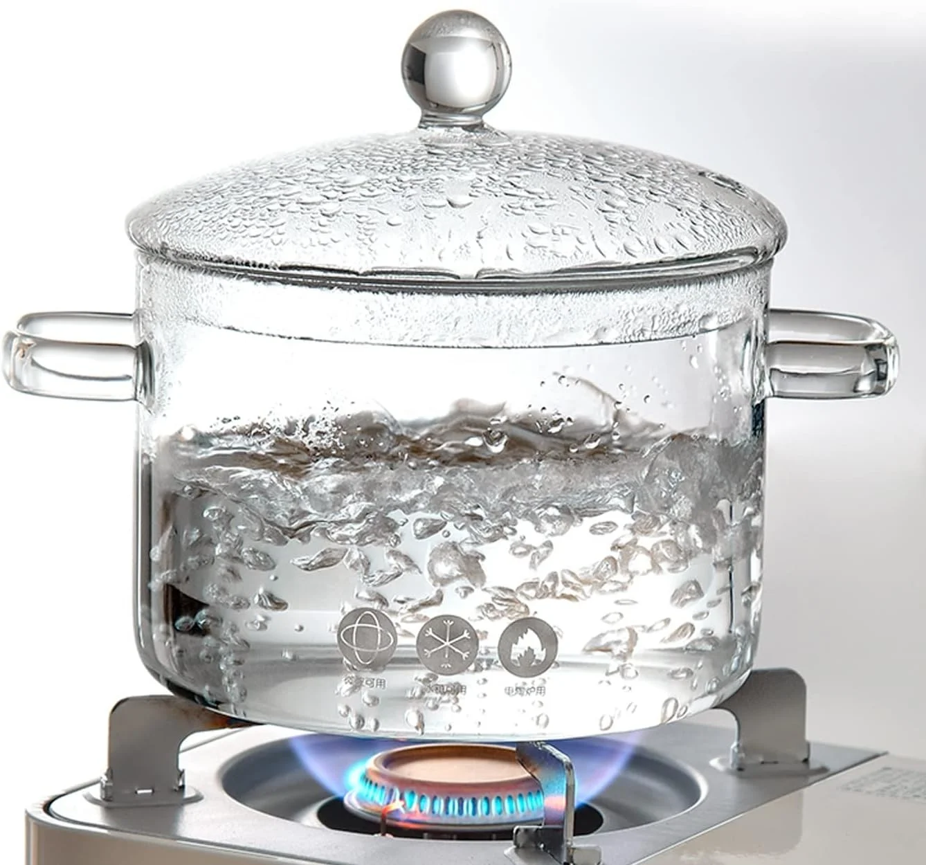 Top Selling big 1300ml 1500ml 2000ml heat resistant clear borosilicate glass cooking pot with glass handle