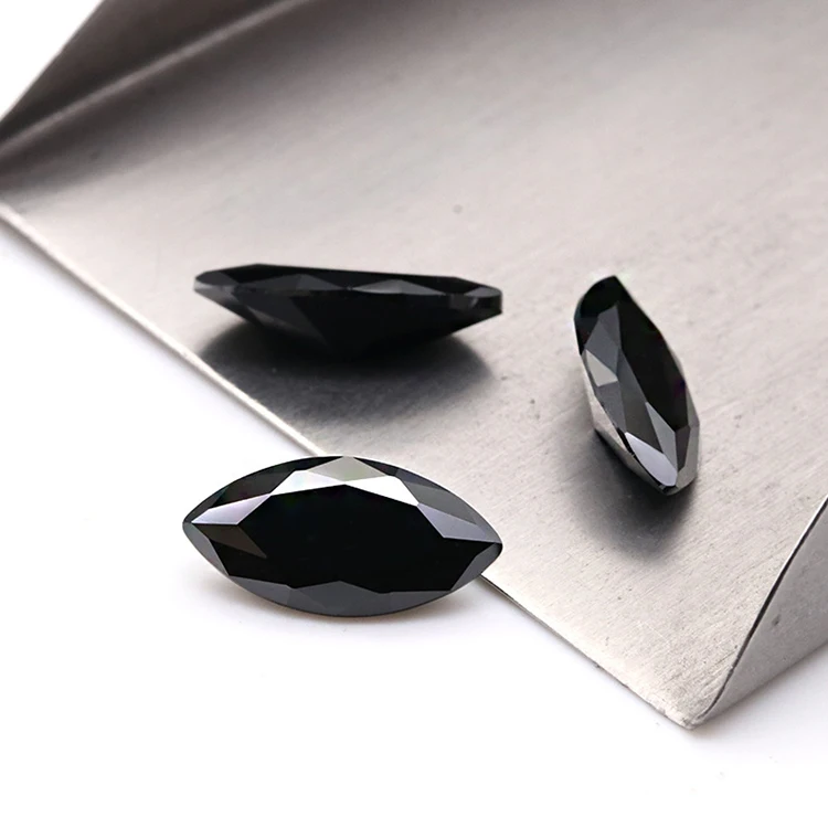3A Quality 3.5*7mm Machine Cut Loose Gemstone zircon CZ stones Marquise Black Cutting Cubic Zirconia