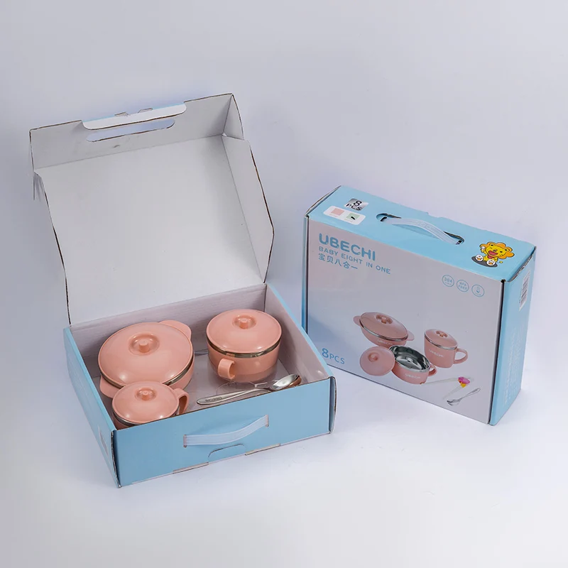 Amazon Hot Sale 8 PCS /Set Plastic Stainless Steel Kids Tableware Set Food Containert