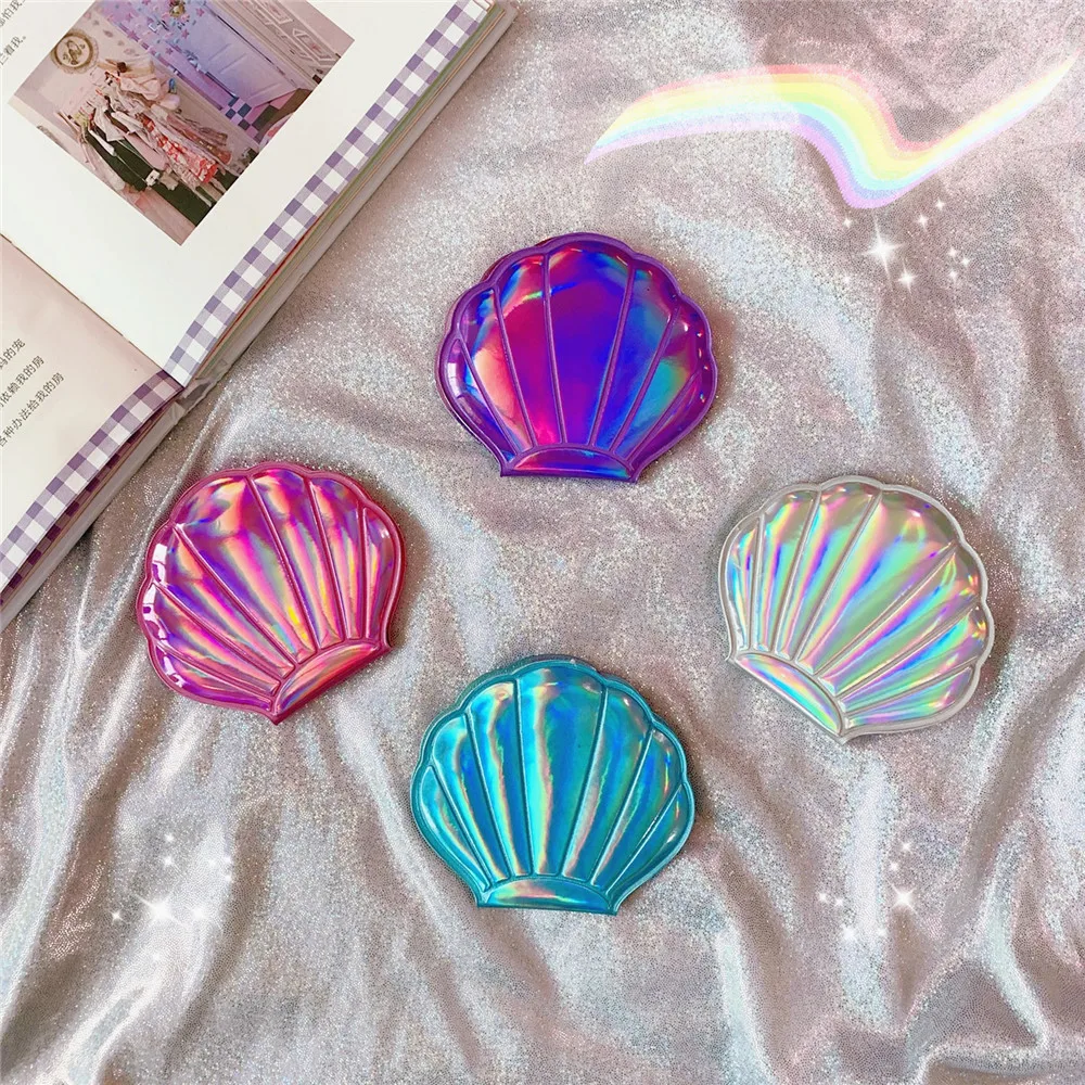 Multicolor Bling Shell Double-Sided Makeup Mirrors Portable Small Mini Pocket Mirror Makeup Tool Purse Travel Bag Mirror