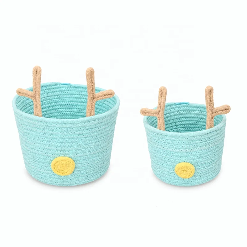 Cartoon Storage Baskets Kids Toys Desktop Sundry Woven Cotton Rope Storage Basket Home Decorative Organizing For Christmas Gift