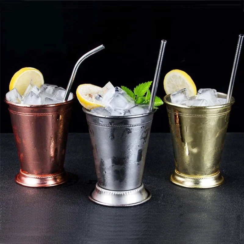 Custom laser etching logo 350ml silver black rose gold 304 stainless steel mint julep cocktail cups