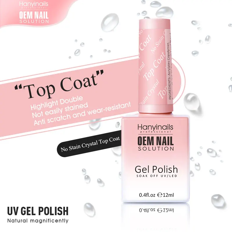 New Coming High Quality Base and Top Coat No Stain No Yellow Crystal Uv Gel Clear Nail Polish Gel Top Coat High Shine
