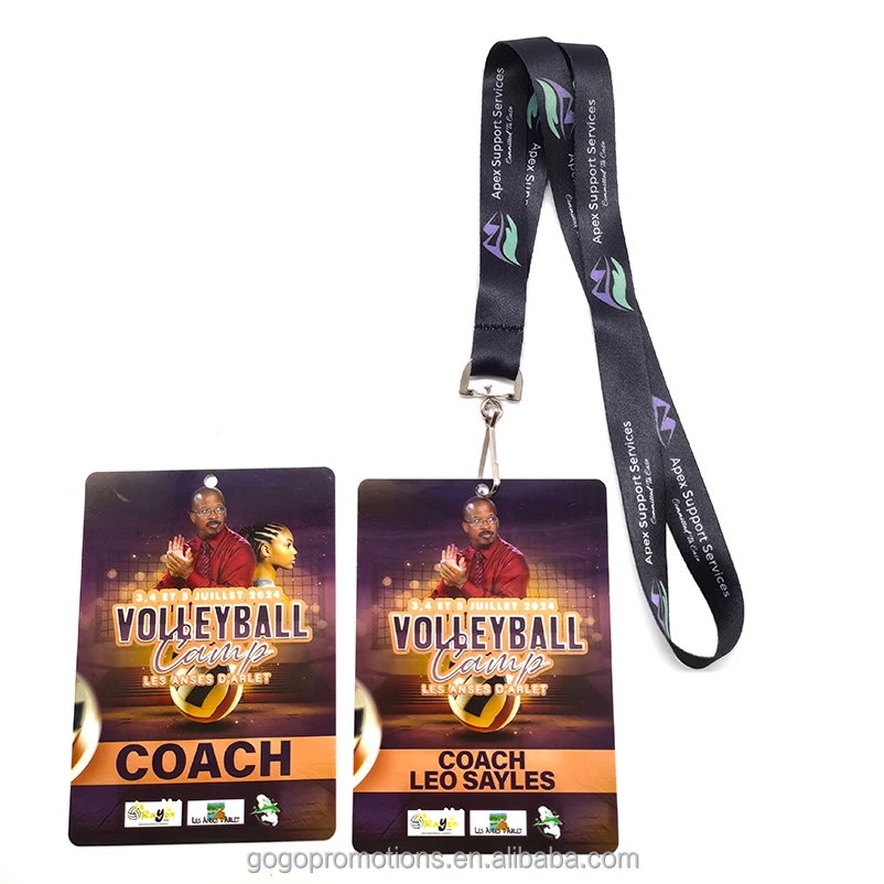 Wholesale Custom Athlete Referee Coach Lanyard Print Logo PVC Plastic Name ID Badge Holder QR Code VIP Access Pass Card