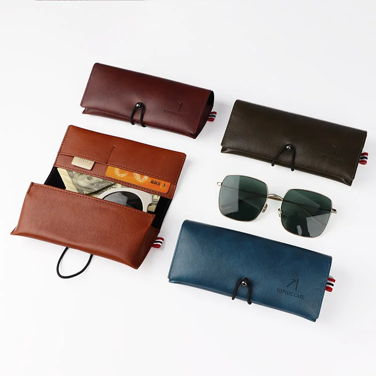 Luxury Design Logo Custom Eco Friendly Leather Sunglasses Packaging Case Men Branded SUNGLASS Soft box with credit card slot