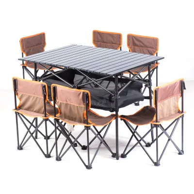Outdoor Garden Furniture Modern Balcony Luxury Portable Folding Camping Dining Table and Chair Set for 6 Persons