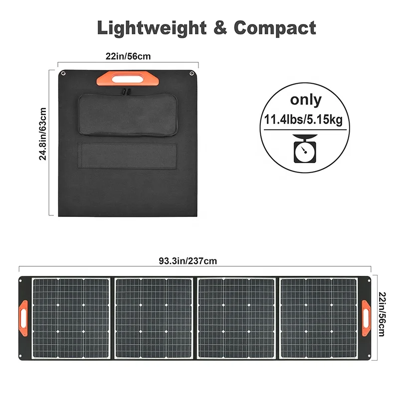 Portable 200W Monocrystalline Solar Generator Kit Waterproof Foldable Solar Charger for Laptops Cell Phones Tablets for Camping