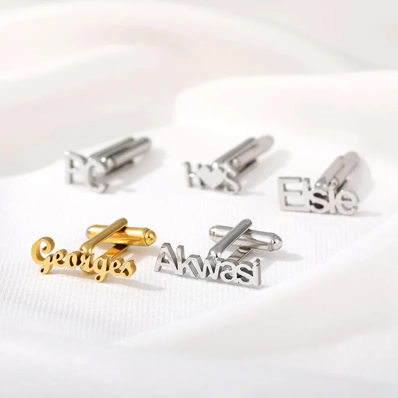 Personalized Diy Name Cufflinks Stainless Steel Customized Letters Sublimation Cufflinks For Men Gift