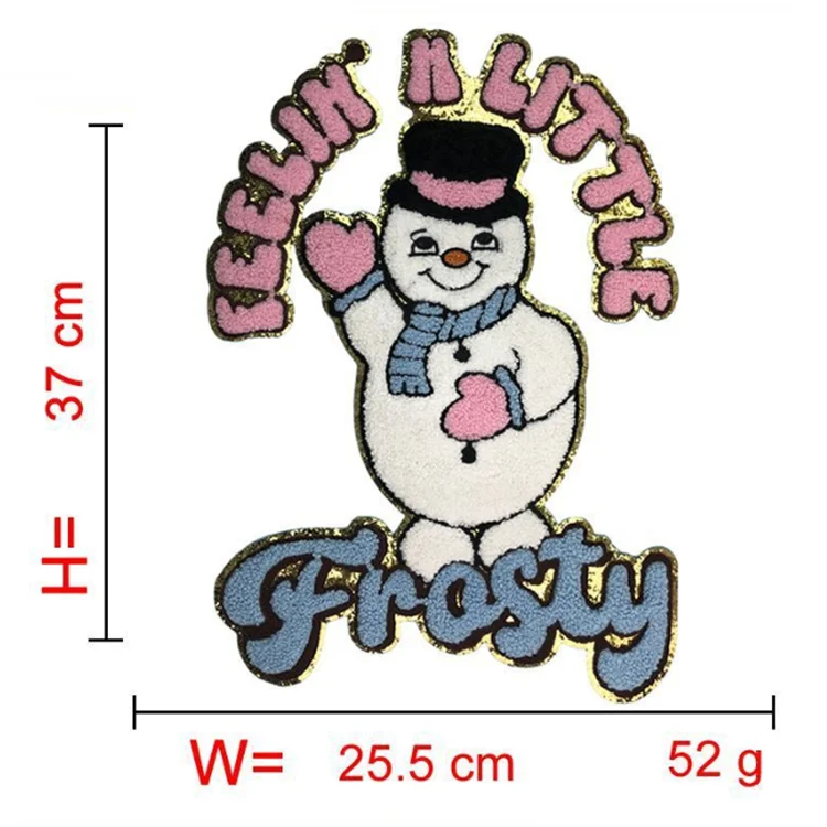 New Design Big size Iron on Gold Gliter Santa Baby Snowman Christmas Chenille Patch