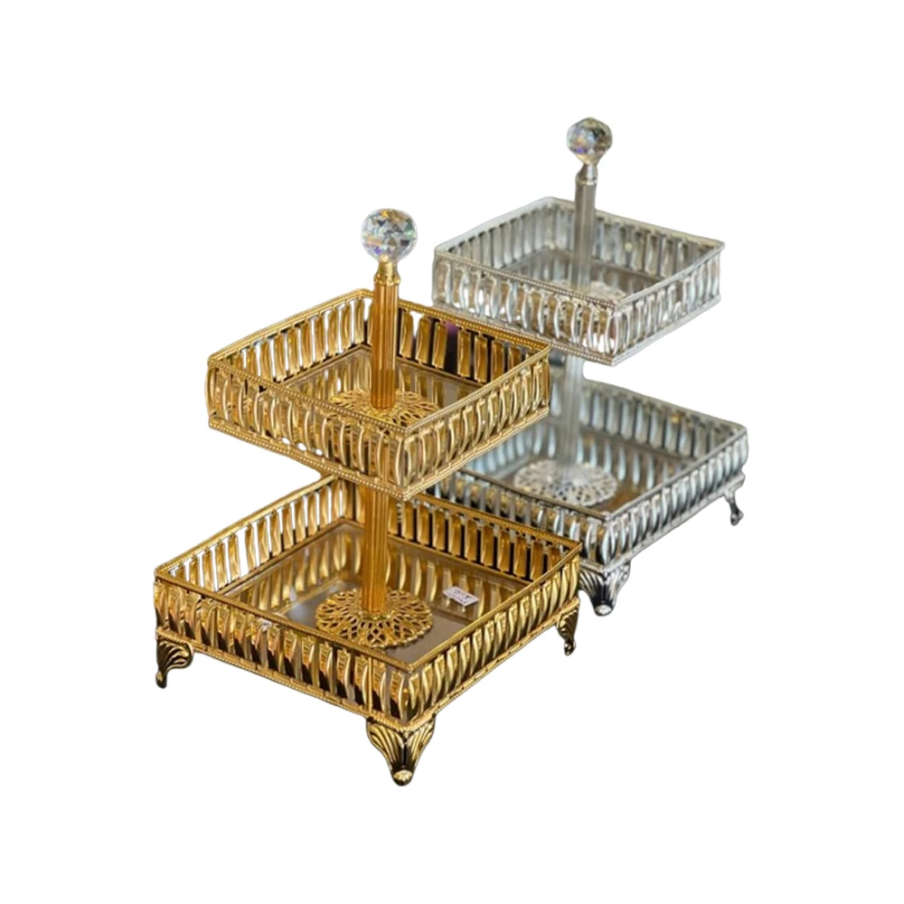 OEM/ODM Home Decoration Arabic Luxury Dry Fruit Tray Metal Dessert Dish Turkish Gold Dried Nuts Plates with Lid
