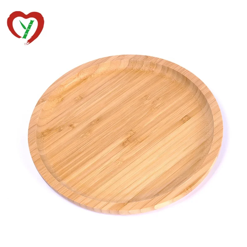 100% Composable Eco-Friendly Round Plate Bamboo Serving Tray For Pizza Food
