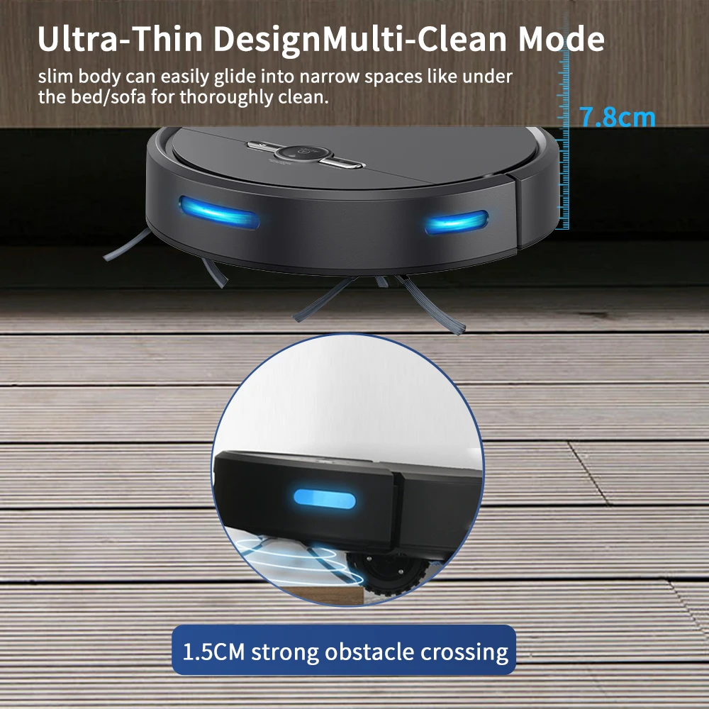 Geerlepol Rechargeable Smart Robot Vacuum Cleaner 3 in 1 Auto Smart Sweeping Dry Wet Mop Strong Suction Intelligent Cleaners