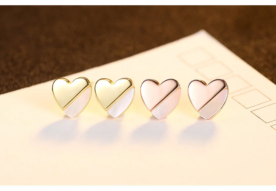 ACME Silver Simple Heart-Shaped Ear Accessories Mother-of-Pearl Gold Plated Stud Trendy Tiny Two Color Earrings for Women Party