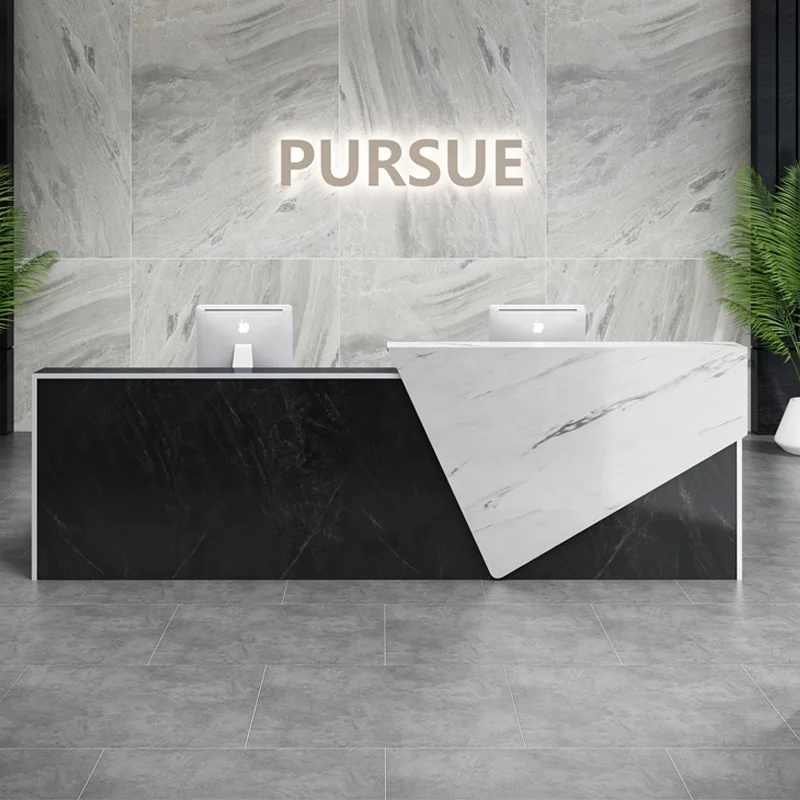 Modern factory custom front desk reception office furniture L shaped beauty salon reception counter