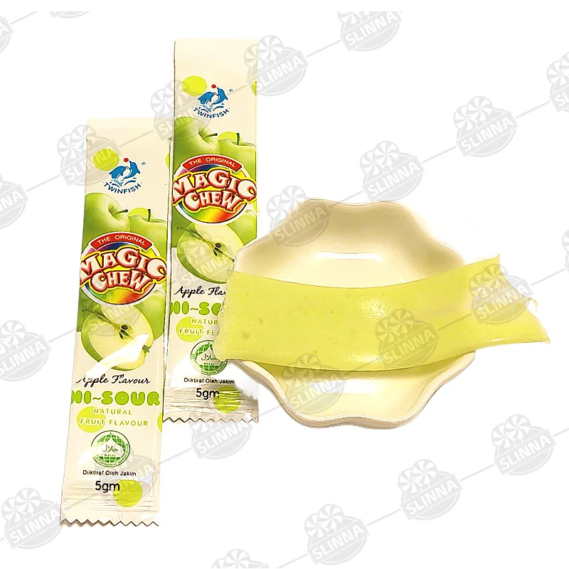 New taste fruit flavor sour chew candy fruit soft candy bag package halal magic chew gummy candy