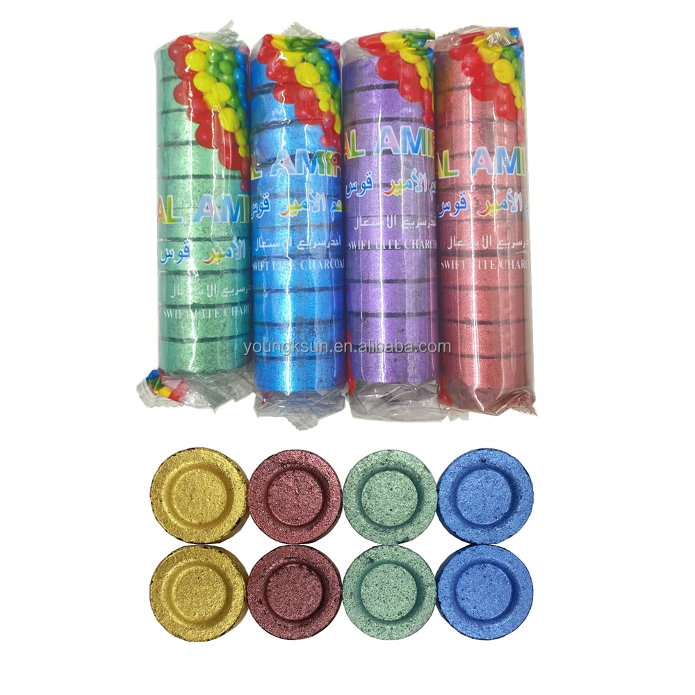 YKS Al Amir Popular Magic Coal 33mm Colorful Quick Light Fruit Wood Shisha Charcoal Tablets for Hookah