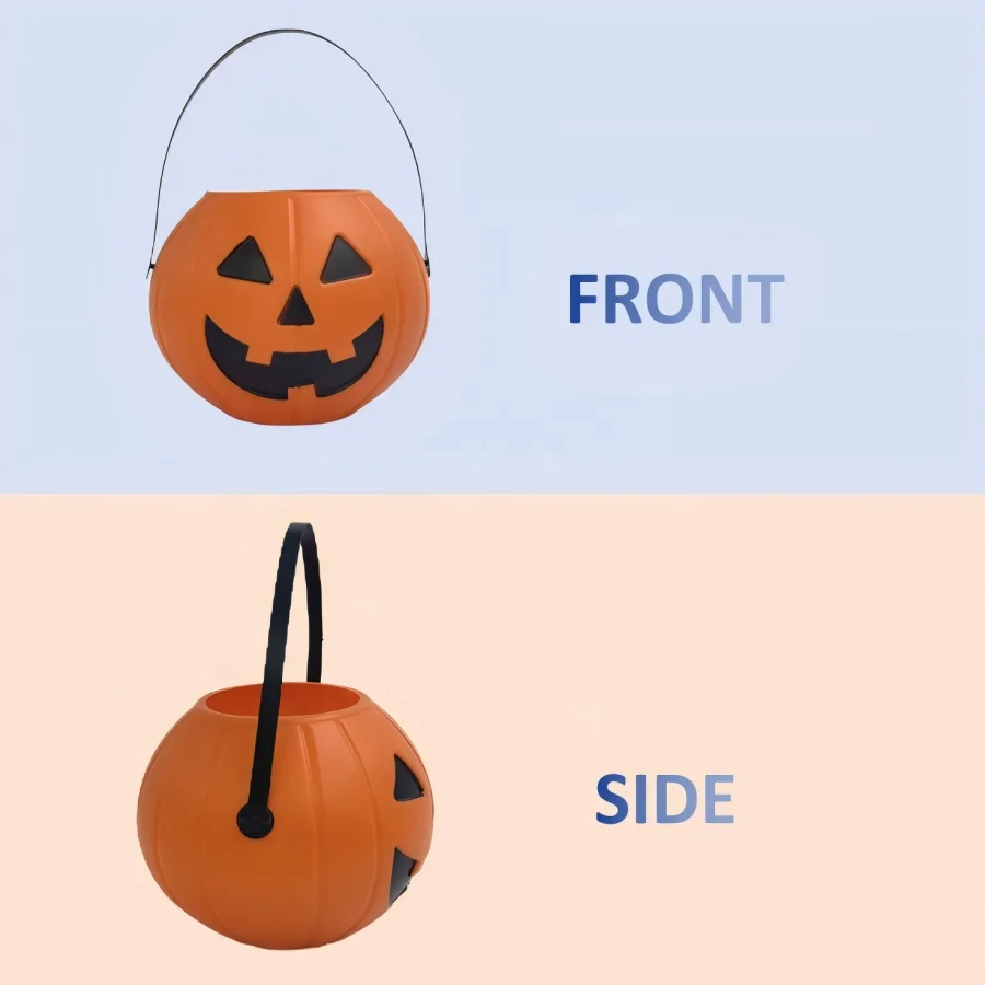 Hot-selling Orange Novelty Pumpkin Pail Smiley Face Plastic  Pail Candy Buckets with Handle for Halloween Party Decorations