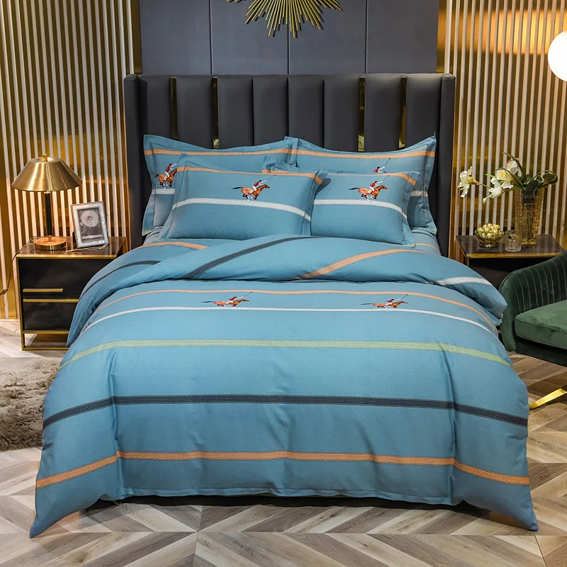 Autumn and winter thickened woolen cotton warm floral printing bed sheet and duvet cover set 4 pcs with pillowcase