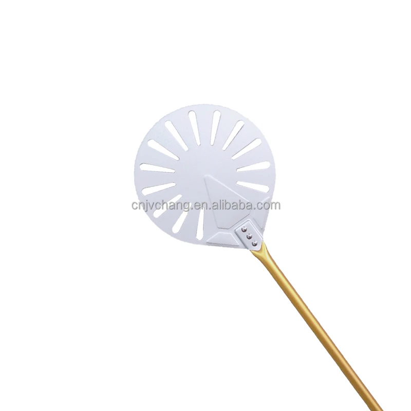Professional Anodized Aluminum Round Turning Pizza Peel Shovel Perforated Golden Colorful Handle Pizza Oven Baking Tools