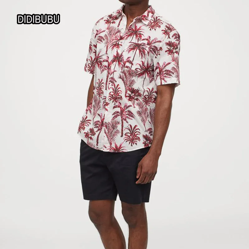 DIDIBUBU Regular Fit Cotton Shirt palm tree pattern floral tshirts rayon cotton streetwear t shirt