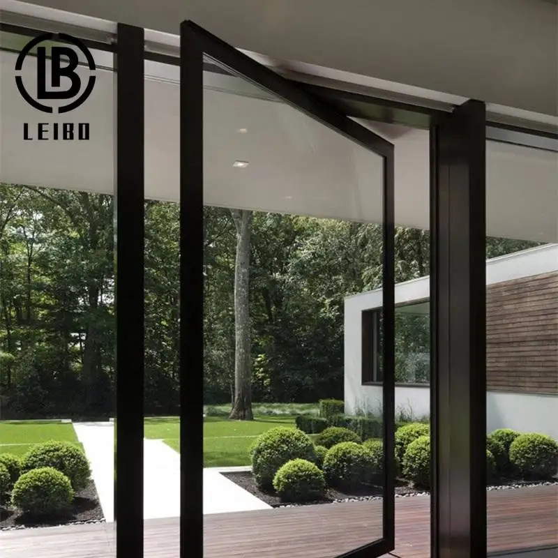 Canada pivot front door black aluminum frame tempered glass electronal entry pivot doors