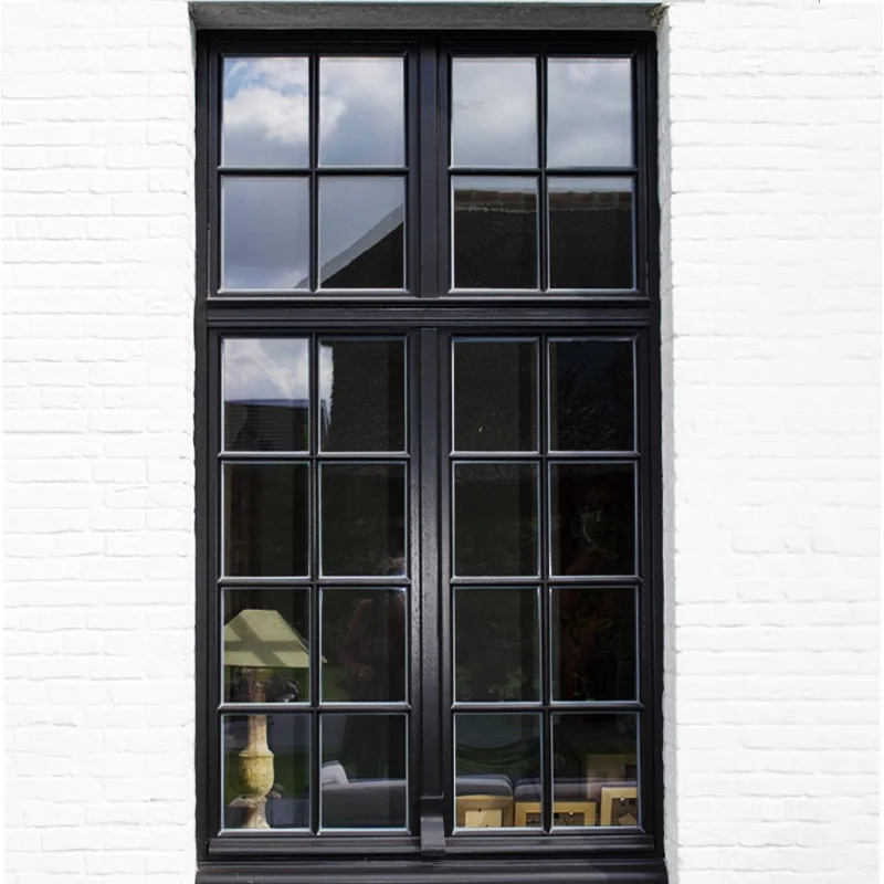 Black White Retro Style French Architectural Steel Swing Windows Doors Villa Bedroom Living Room-for Residential Commercial Use