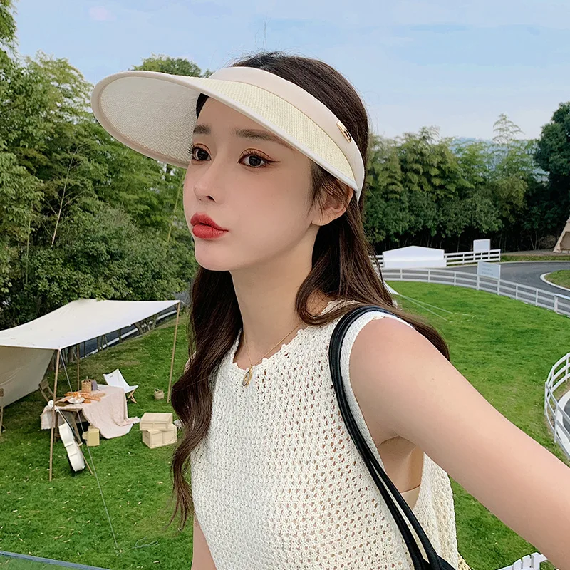 Fashion Women Girl Woven Beach Sun Hat Durable UV Protection Dual Use Hair Hoop Hat